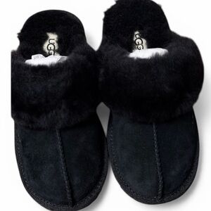 UGG Black Suede Fuzzy Slippers